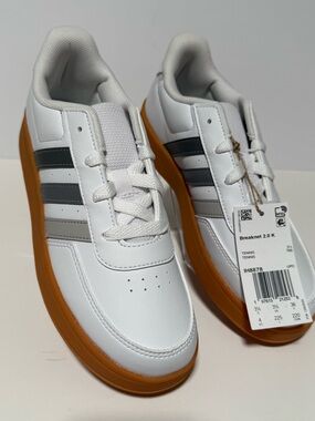 adidas White Sneakers with Gray Stripes and Gum Outsole